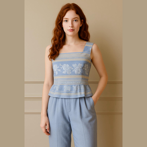 Vintage Dress Barn 6 Coastal set Grannycore capri blue jacquard floral